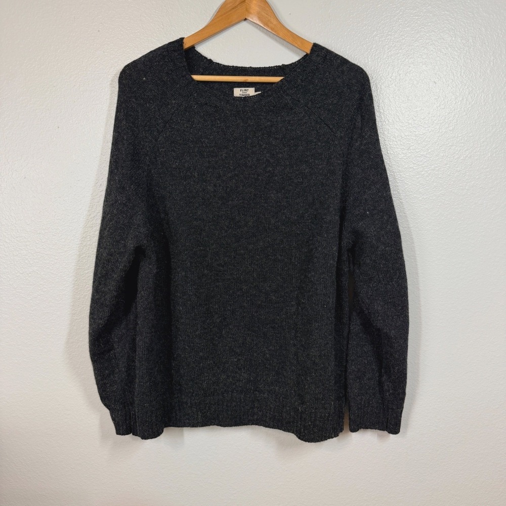 Flint and Tinder x Knoll Sweater Mens XL Charcoal Grey Wool Crewneck Long Sleve